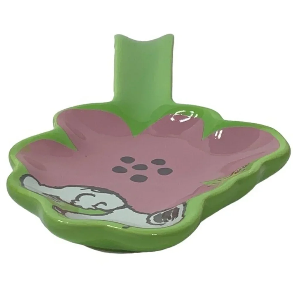 Snoopy Woodstock Spoon Rest Glazed Ceramic Functional Art Watermelon Pink Green